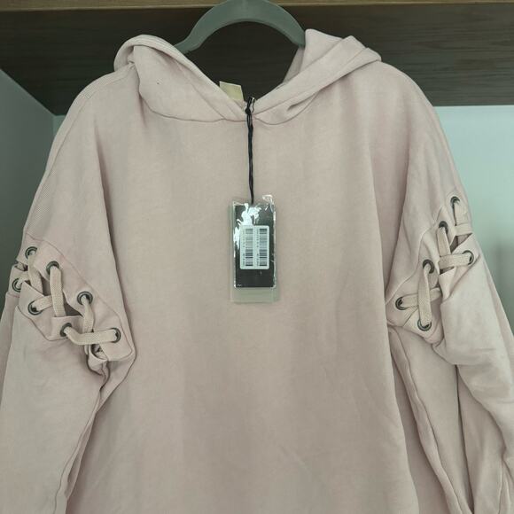 Avocado Lace Up Sleeve Hooded Sweatshirt in Light Pink - Picture 2 of 5